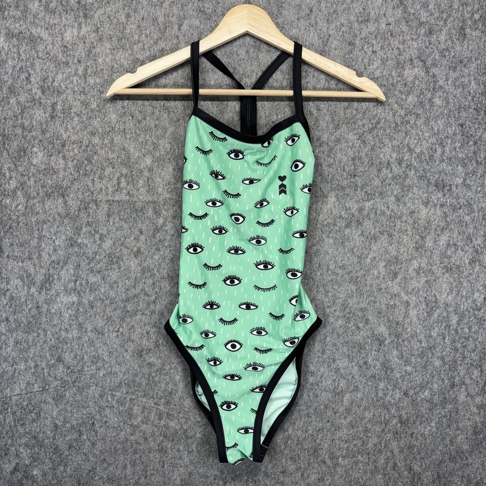 COEUR Mako One Piece Swimsuit Women's Small 32 Teal Blue Eyes Triathlon Train